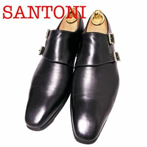 268.SANTONI サントーニ ファットアマーニ モンクストラップ レザーシューズ 革靴 ダブルモンク ブラック 6F