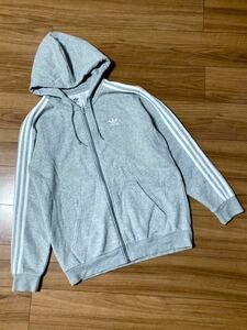 状態良好★ adidas Originals ジップアップパーカー・フーディー XL グレー・裏起毛・アディダス・スウェット・フーデッドパーカ★送料無料