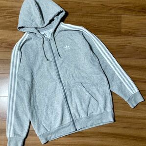 状態良好★ adidas Originals ジップアップパーカー・フーディー XL グレー・裏起毛・アディダス・スウェット・フーデッドパーカ★送料無料