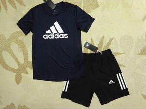 新品★adidasアディダス★上140下130★快適!!半袖Ｔシャツ(紺)・ 軽量快適!!スポーツショーツ(黒)★上下