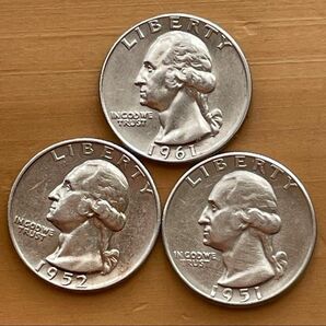 アメリカ合衆国　25セント銀貨　クオーターダラー銀貨　3枚セット