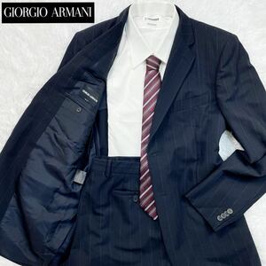 【極美品XXLサイズ!!!】GIORGIO ARMANI ジョルジオ アルマーニ セットアップ スーツ 2B 現行黒タグ ダークネイビー ストライプ 52サイズ