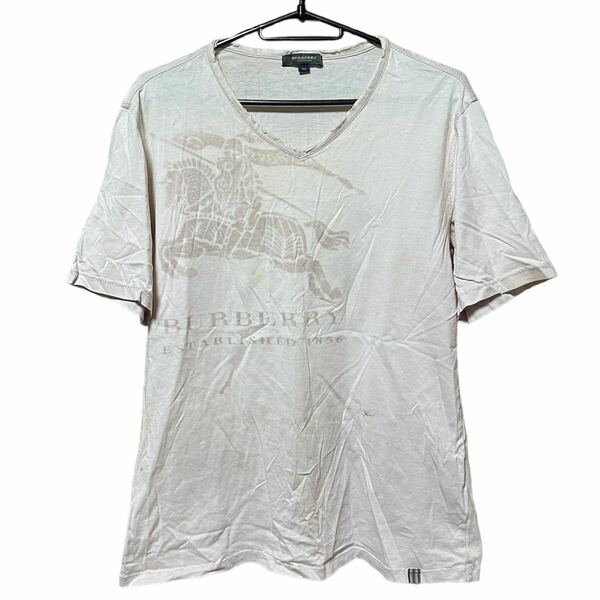 BURBERRY LONDON バーバリーロンドン Tシャツ カットソー 半袖Tシャツ ベージュ ホワイト Mサイズ ロゴT Vネック シンプル