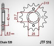 JTF516.13 フロントスプロケット Kawasaki Off Road KLX300 (KLX300R) 20 Kawasaki Road EL250 Chopper 88-90等