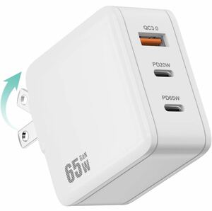 PD USB充電器 65W Type C 急速充電器 PD対応 USB-C×2 & USB A 3ポート折りたたみ式プラグ