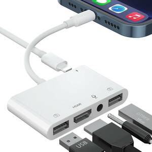 i-Phone HDMI 変換ケーブル phone usb 変換アダプタ 5in1 3.5mmイヤホン 変換アダプタ