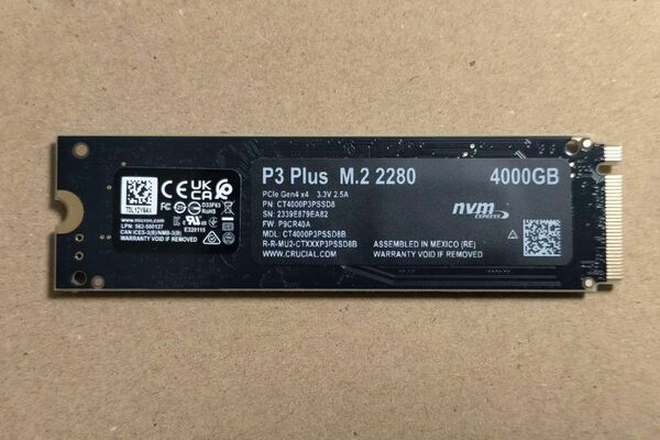 高速PCIe4.0 M.2 NVMe SSD Crucial P3 plus 4TB 1枚 CT4000P3PSSD8JP