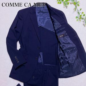 美品【至高の一品】COMME CA MEN スーツ シャドーストライプ ネイビー 背抜き コムサメン M ビジネス 仕事 通勤 背抜き