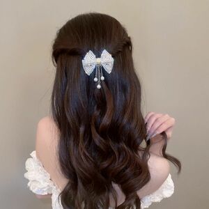 ヘアクリップ　バンスクリップ リボン パール クリップ ラインストーン 韓國 ヘアアクセサリー 髪留め ヘアピン ヘアアクセ