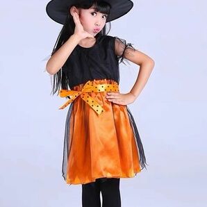 ◆111番◆即購入可 ハロウィン コスプレ 子供 女の子 XLかわいい 魔女 オレンジ 可愛 魔女っ子 ハロウィンコスプレ