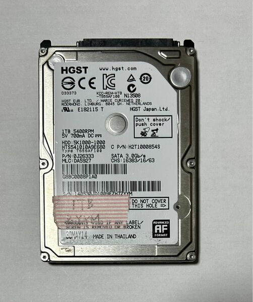 SONY製 nasne交換用HDD 1TB (FW1.00で初期化済) ナスネ用　@稼働2563時間@