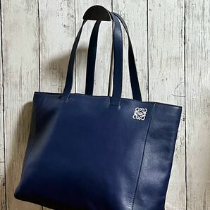 ロエベ LOEWE イーストウエスト ショッパー トートバッグ ショルダーバッグ ハンドバッグ レザー 肩掛け ネイビー ユーズドの画像1