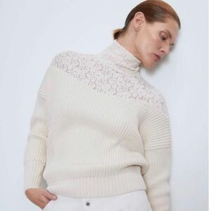 ZARA レース トリム付き リブ セーター ニット ザラ ハイネック