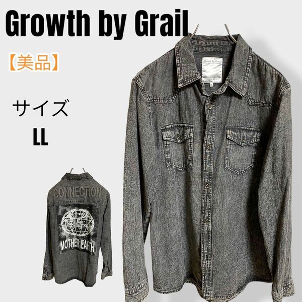 【美品】GrowthbyGrail ヴィンテージ　デニム風　シャツ　3Dロゴ　値下げ相談大歓迎