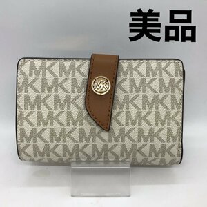 【美品】 ＭＩＣＨＡＥＬ ＫＯＲＳ マイケルコース ホワイト 二つ折り ＭＫ ミディアム ウォレット ３２Ｆ０Ｇ０ＫＥ８Ｂ 鞄/246