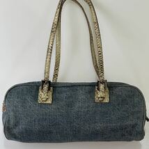 良品!!FENDI 【8BL007】デニム パイソンレザー 蛇革 内側ミリタリー柄 レディース ハンドバッグ フェンディ_画像1