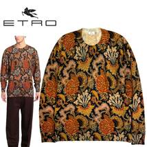 極美品!ETRO エトロ 柔らかいバージン ウール100% 花柄 フローラル メンズ クールネック セーター(S)イタリア製 トップス 定価19万_画像1