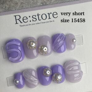 《現品》 ネイルチップ パープル パールネイル ニュアンス うねうねネイル クリアネイル