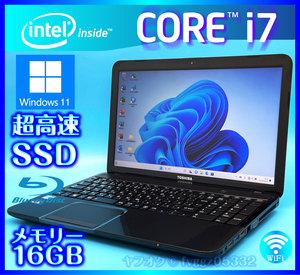 東芝 ブラック 【大容量メモリー16GB+高速新品SSD+HDD1000GB】Windows 11 Core i7 3630QM Bluetooth Office2021 搭載 Webカメラ T552/58HB