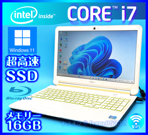 富士通 Core i7 ホワイト【大容量メモリー16GB+高速新品SSD+HDD1000GB】Windows11 Office2021 Bluetooth Webカメラ AH53/J