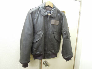 3502) ALPHA INDUSTRIES アルファ MA-1 レザージャケット フライトジャケット GENUINE LEATHER Sサイズ 茶系