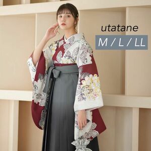 新品【えんじの染分けレトロ菊】utatane ウタタネ 二尺袖 袴 Mサイズ/Lサイズ/LLサイズ