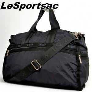 美品 LeSportsac レスポートサック ボストンバッグ トラベルバッグ 2way ナイロン ブラック 黒 旅行用バッグ 大容量 斜め掛け 出張用