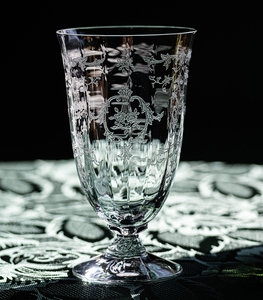 1940年代 フォストリア クリスタル ナバラ エッチング フラワー タンブラー アイスティー グラス 酒 アンティーク ビンテージ