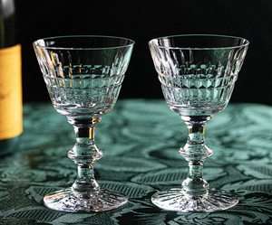 1950年～ ティフィン クリスタル サリー カッティング コーデュアル カクテル リキュールグラス 2個 酒 吟醸 日本酒 アンティーク