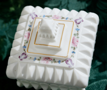 1950年~ ウエストモアランド ウエディング ローズ 薔薇 ハンドペイント コンポート ミルクグラス 菓子器 キャンディボウル バラ ビンテージ_画像3