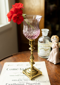 キャンドルホルダー 真鍮 ガラス ピンク ロウソク立て 花器 花瓶 テーパー 輸入 什器 アンティーク ビンテージ