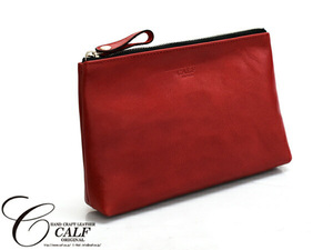CALF カーフ 本革 レザーポーチ Lサイズ レッド red 日本製 大きめ 旅行 トラベル 鞄 整理 Leather 赤 送料無料