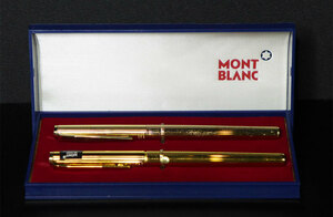  モンブラン MONTBLANC　アンティーク　万年筆　ゴールド　585　2本セット　専用ケース付　　　検/パーカーインクボールペン筆記用具