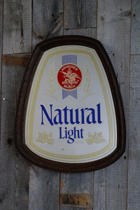 ビンテージNaturalLightパブミラー[gop-209]検アメリカ/USA/鏡壁掛け/店舗ディスプレイ雑貨/ナチュラルライトビール/1980～90年代初期頃