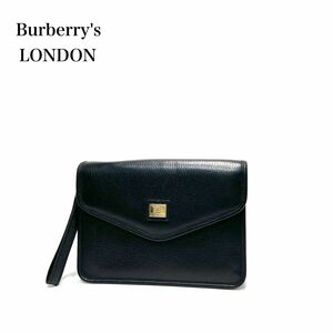 美品 Burberry's LONDON バーバリーズ レザー 本革 ゴールド金具 ストラップ付 クラッチバッグ セカンドバッグ