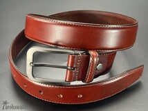 arohawaii86◆HB-712C.本革.ブラウン High Grade leather*シングルステッチ 35mm レザーベルト☆1スタ☆１円スタート☆_画像4