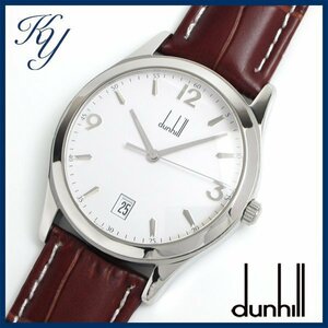 1円～ 3ヶ月保証付き 磨き済み 美品 本物 人気 DUNHILL ダンヒル シティースケープ 8003 革ベルト ホワイト メンズ 時計