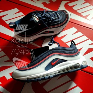 新品 正規品 NIKE ナイキ AIR MAX 97 エアマックス 97 紺 ネイビー 赤 トラックレッド グレー 26cm US8 箱付き