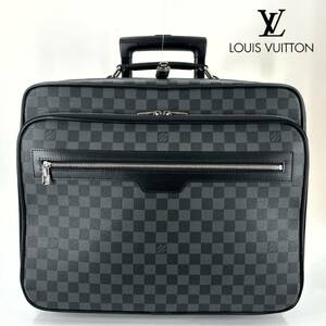 1円【新品同様】 Louis Vuitton ルイヴィトン ダミエ グラフィット パイロット ケース スーツケース キャリー ボストン バッグ 出張 レザー