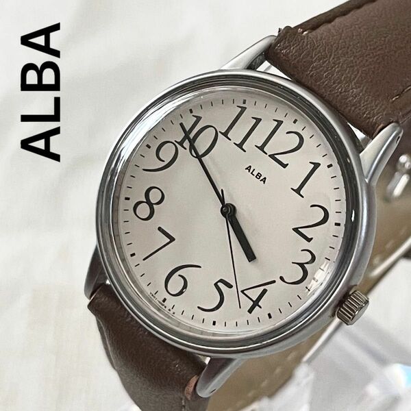 稼働　美品　ALBA メンズ　腕時計　クォーツ　セイコー　見やすい　腕時計　アルバ　アラビアン　黑針　ラウンド