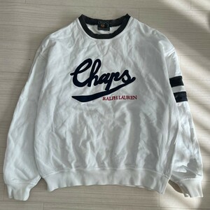 CHAPS チャップス ロゴ刺繍入りスウェット　トレーナー ラルフローレン　ホワイト　サイズL 90s　古着