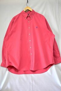 ＠美品 ラルフローレン RALPH LAUREN 長袖シャツRB578 XL 大きいサイズ アメリカ古着 ボタンダウン レッド