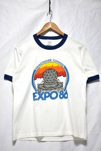 ＠希少 80年代 EXPO86 CANADA 染み込みプリント バンクーバー国際交通博覧会 リンガーTシャツtt113 ビンテージ トリム アメリカ古着