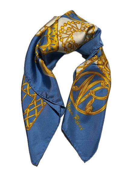 スカーフ　ニナリッチ　NINA RICCI "Light Blue×Gold" Scarf 値下げしました！4,500→￥3000