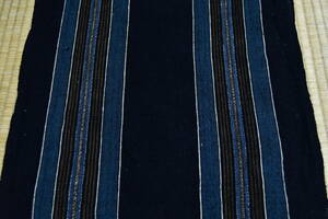 古布　縞木綿１幅　浅葱色　茶色　藍濃淡　161ｃｍ　美品　無傷　アート　創作材料　手織り木綿