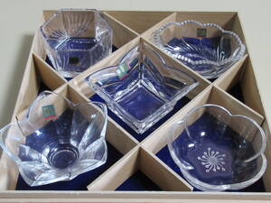 R6 02★HOYA クリスタル 小さい器 5客セット ホヤクリスタル 花型 小皿 小鉢 食器 クリスタルガラス