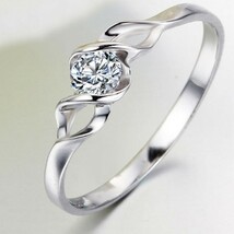 １円～【在庫処理】※婚約指輪 カップル用 ハート 19号 Czダイヤ リング アクセサリー 贈り物 男女兼用★ホワイトゴールド 新品_画像1