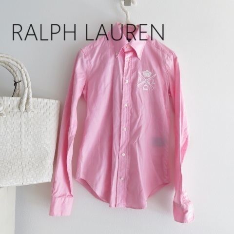 送料込 匿名配送 RALPH LAUREN ラルフローレン　ボタン　シャツ　ブラウス　刺繍　ピンク　小さいサイズ　