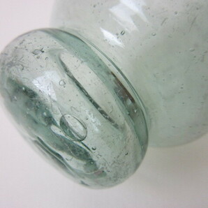 変形 浮き玉 気泡 硝子 ガラス球 ビン玉 シリンダー 検/ 戦前 ガラス玉 浮き球 まくら型 ローラー のし棒 開運 縁起物 アンティークの画像6