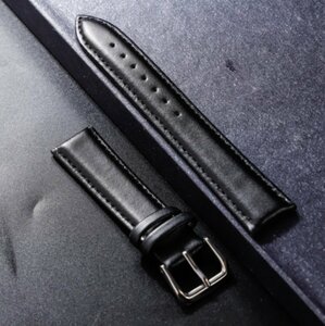 腕時計 ベルト ブラック 22mm 交換工具&バネ棒付 牛革 メンズ レディース